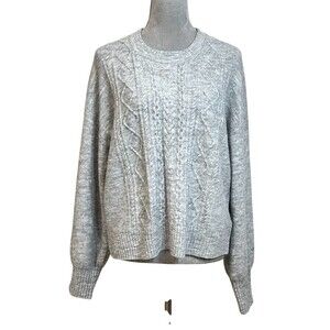 GAP Sweater Womens M Heather Gray Cable Knit Pullover Winter Fall Cozy Comfy